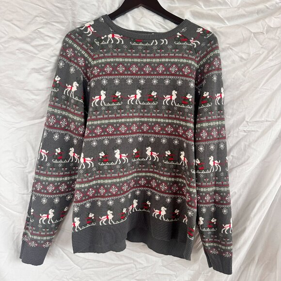 Disney Mickey Mouse, Gray Snowflake, Sleigh Christmas Holiday Sweater - Size M - Picture 3 of 8